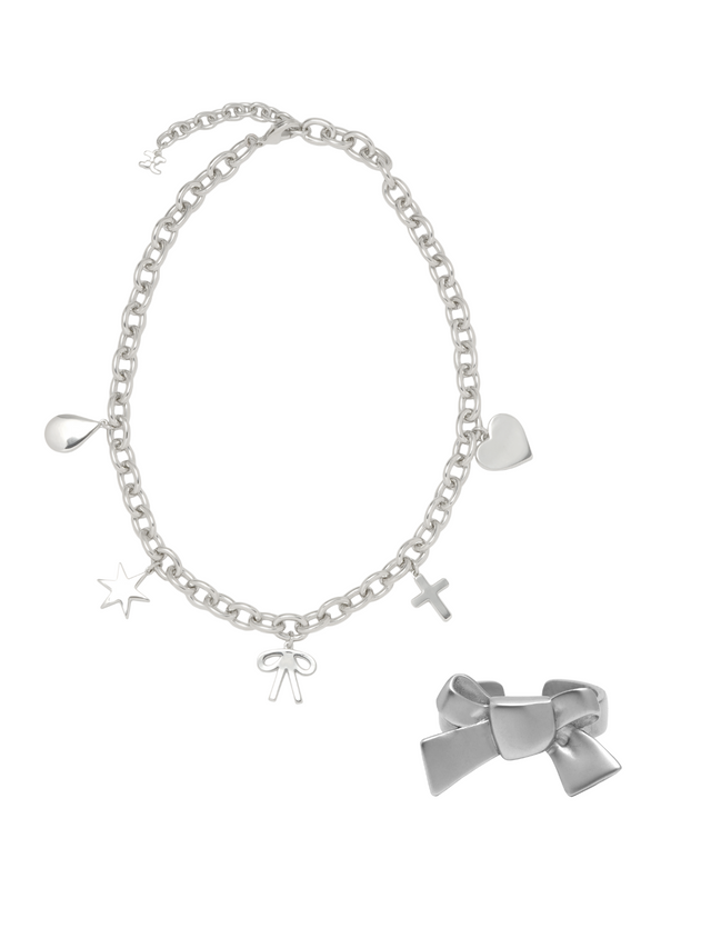 <tc>All motif necklace & Real ribbon ring (big) set୨୧ (matte silver ring)</tc>