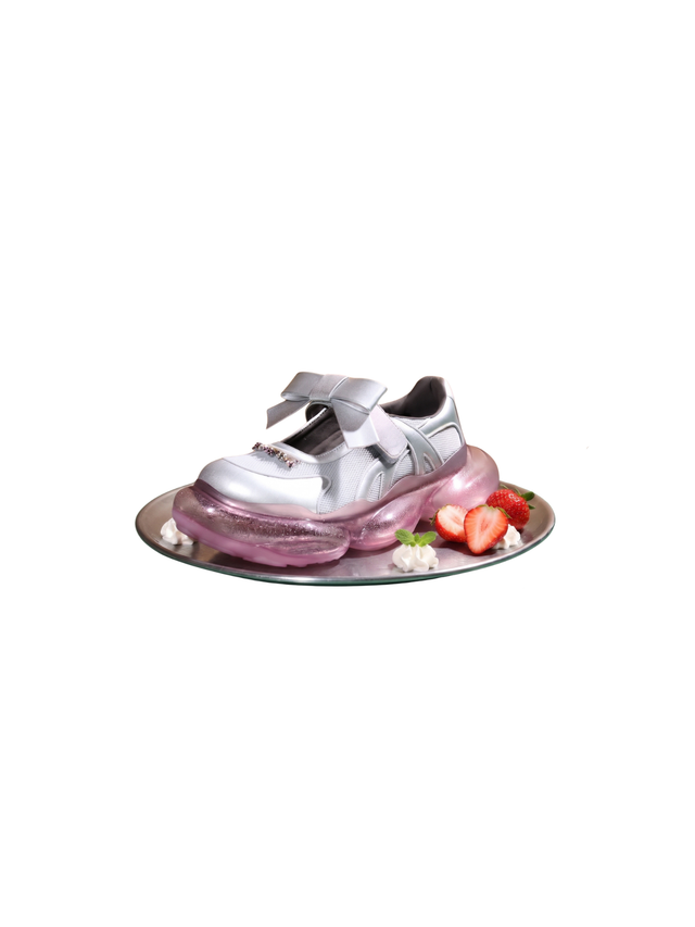 ( Pre-order ) Bold Ribbon Mary Jane ( Gray x Pink )