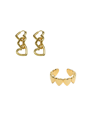 <tc>Circle heart pierce & All heart ring gold set ♡</tc>