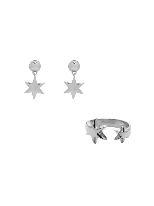 <tc>Hexagram pierce & ring#11 silver set ✶</tc>