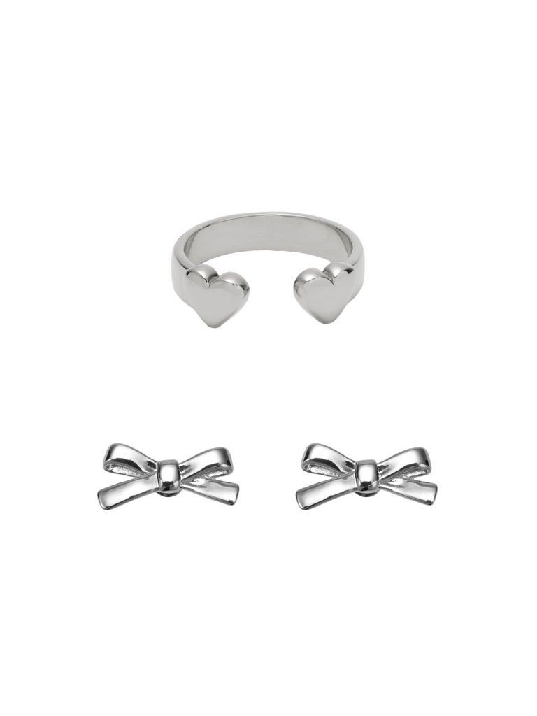 <tc>Mini ribbon & heart set ( silver )</tc>