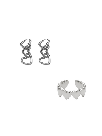 <tc>Circle heart pierce & All heart ring silver set ♡</tc>